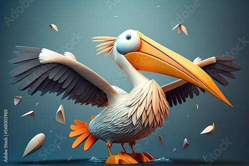 Cute 3D cartoon of pelican character. Generative AI