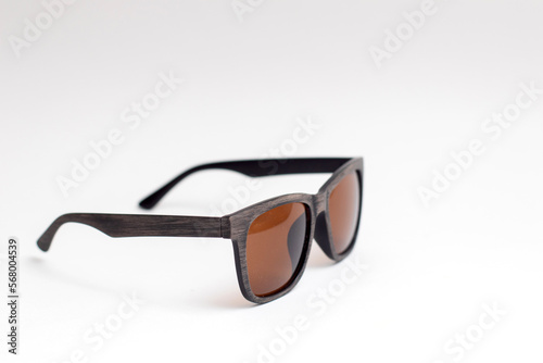 Brown Sunglasses with wooden frames on white