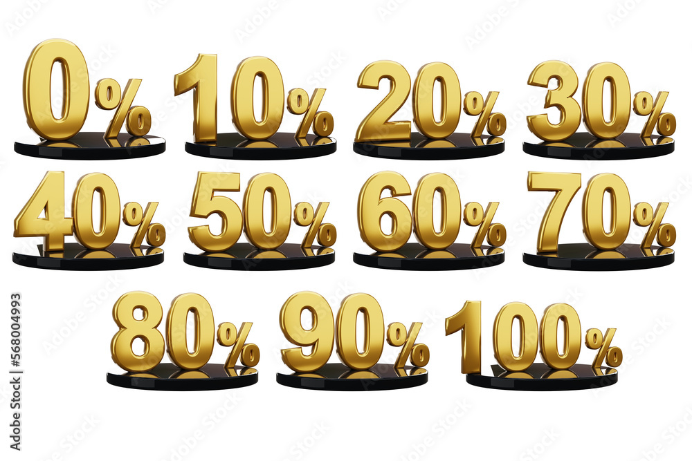 3D render Numbers icon gold black color transparent background PNG for sale discount progress earning for product.