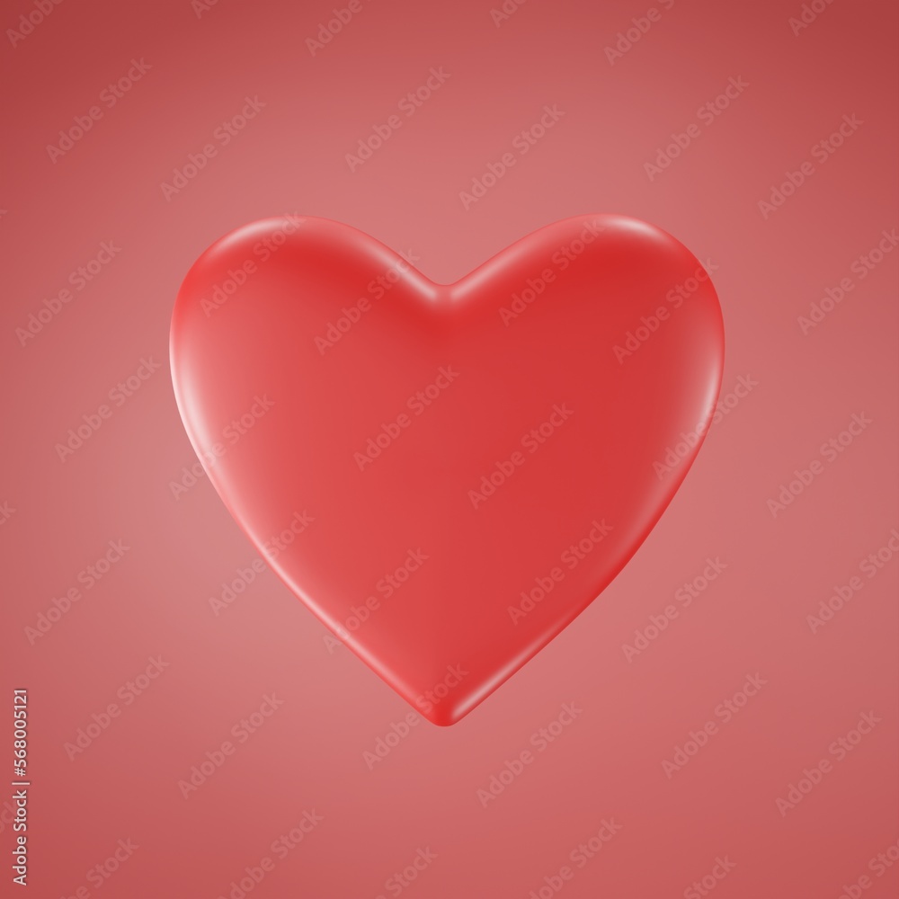 3d red heart on red background