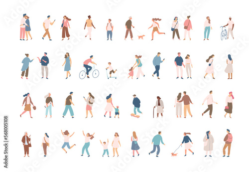 Different People silhouette vector set. Male and female flat characters isolated on white background.