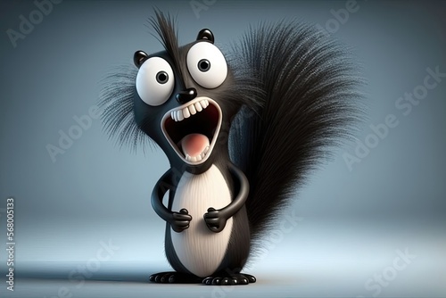Cute 3D cartoon of skunk character. Generative AI photo