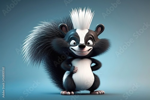 Cute 3D cartoon of skunk character. Generative AI photo