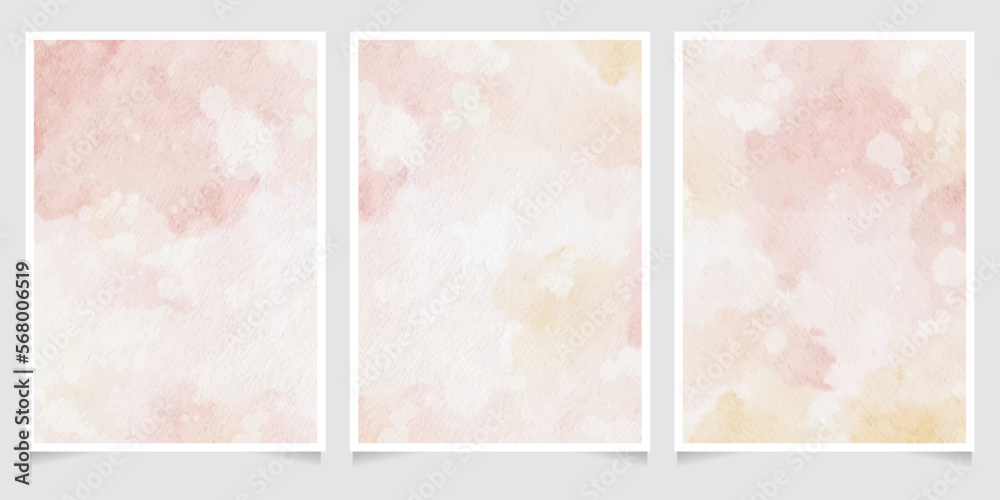 pale pink and yellow gold watercolor wet wash splash 5x7 invitation card background template collection