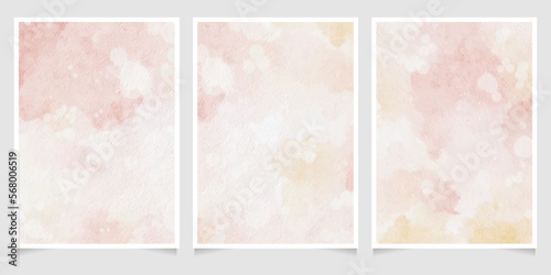 pale pink and yellow gold watercolor wet wash splash 5x7 invitation card background template collection