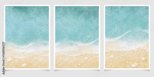 abstract loose blue and sand beach watercolor background for wedding invitation card template layout 5x7 vertical