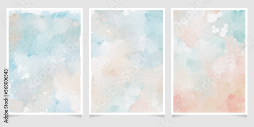 blue and beige watercolor wet wash splash 5x7 invitation card background template collection