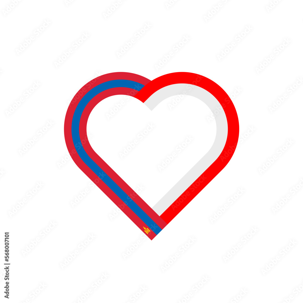 unity concept. heart ribbon icon of mongolia and indonesia flags. vector illustration isolated on white background