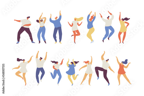Dancing people silhouette flat vector characters