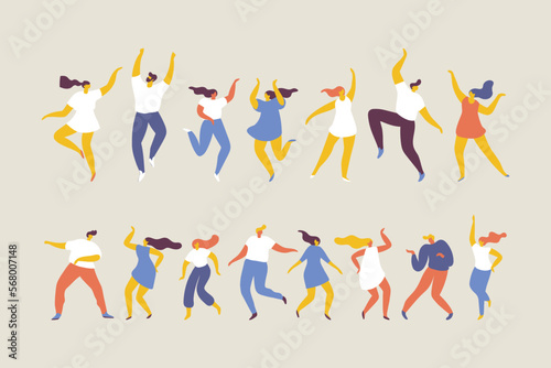 Dancing people silhouette flat vector characters