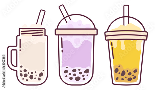 Set Collection of Bubble Tea Illustration. Boba tea for a cute design 
