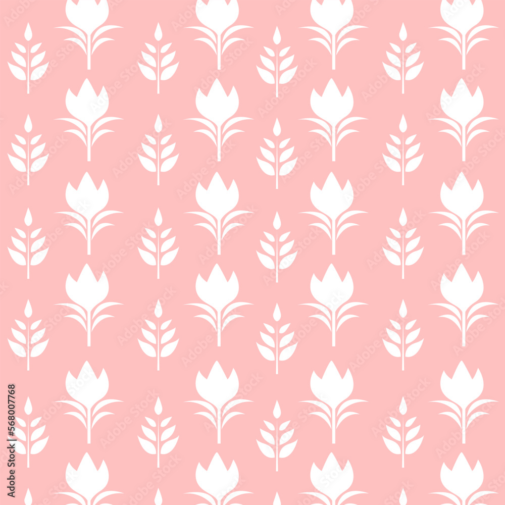 Pattern with flowers on isolated pink background. Vector illustration. 