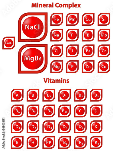 Set icon vitamin and mineral complex, medicine and health, infographic, vector illustration.