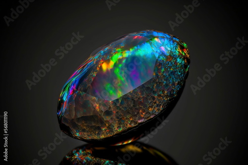 Black opal close up shot, expensive gemstone, luxury. AI generated.