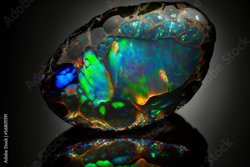 Black opal close up shot, expensive gemstone, luxury. AI generated.