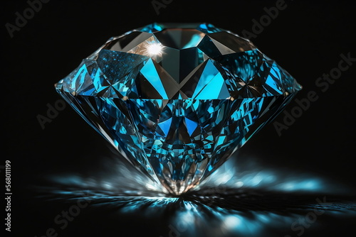 Blue diamond close up shot, expensive gemstone, luxury. AI generated. photo