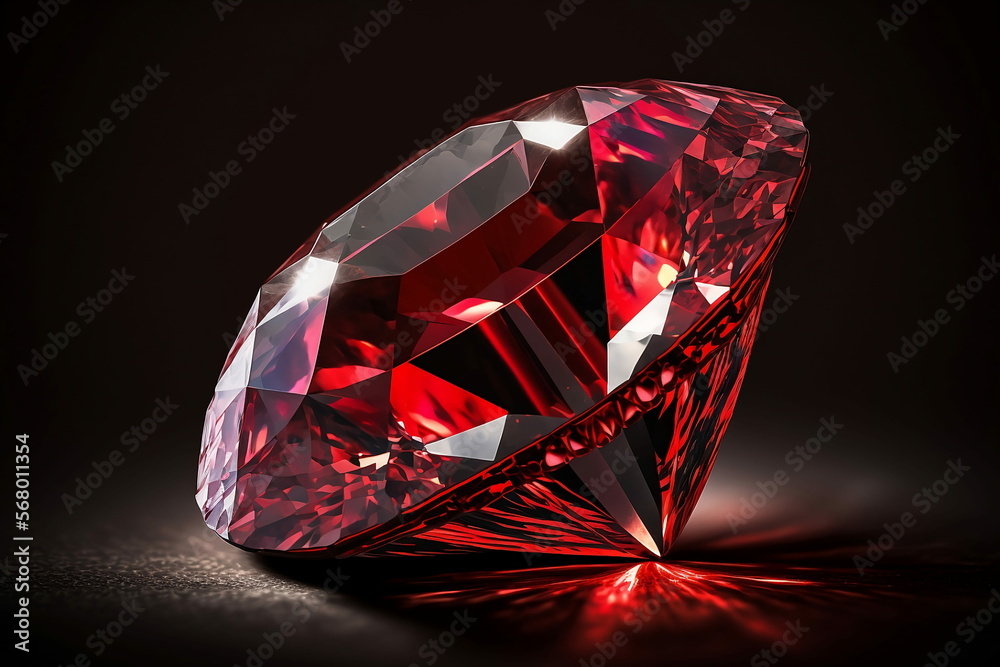 Red diamond close up shot, expensive gemstone, luxury. AI generated.