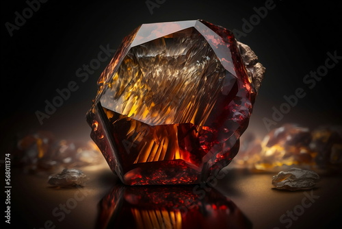 Spessartine Garnet close up shot, expensive gemstone, luxury. AI generated. photo
