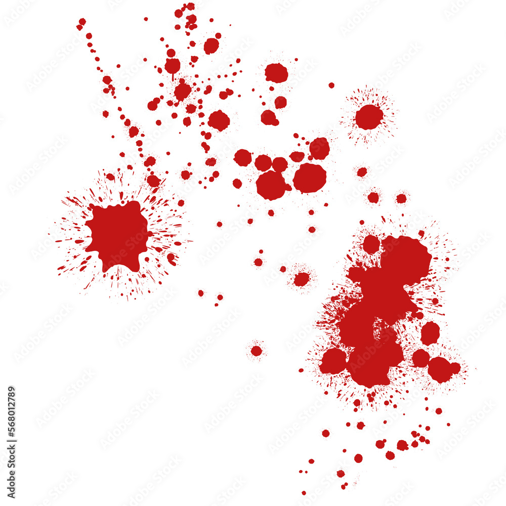 Blood splatter, horror backgrounds. Watercolor brush isolated on PNG background for art design. Royalty high-quality transparent stock of abstract drops brush for painting, ink splatter, bloodstain