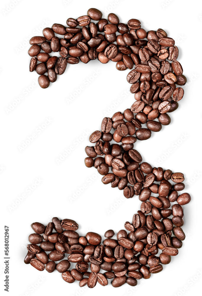 Number 3 Made of Coffee Beans Isolated Number 3 Made of Coffee Beans Isolated