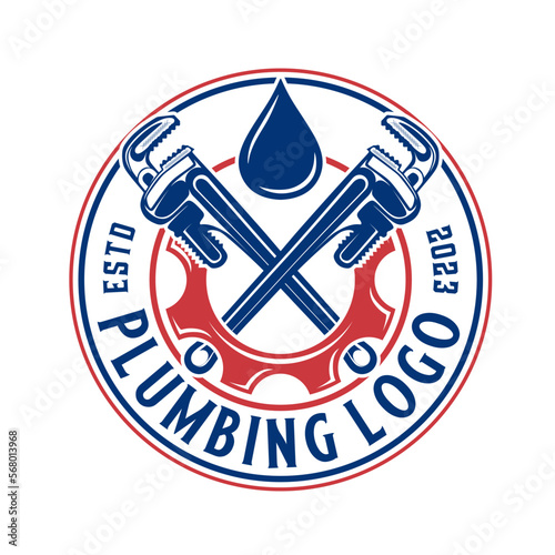 pipe repair vector logo design. the concept of a wrench that can be adjusted with a water faucet icon, for plumbing repairs and home maintenance.