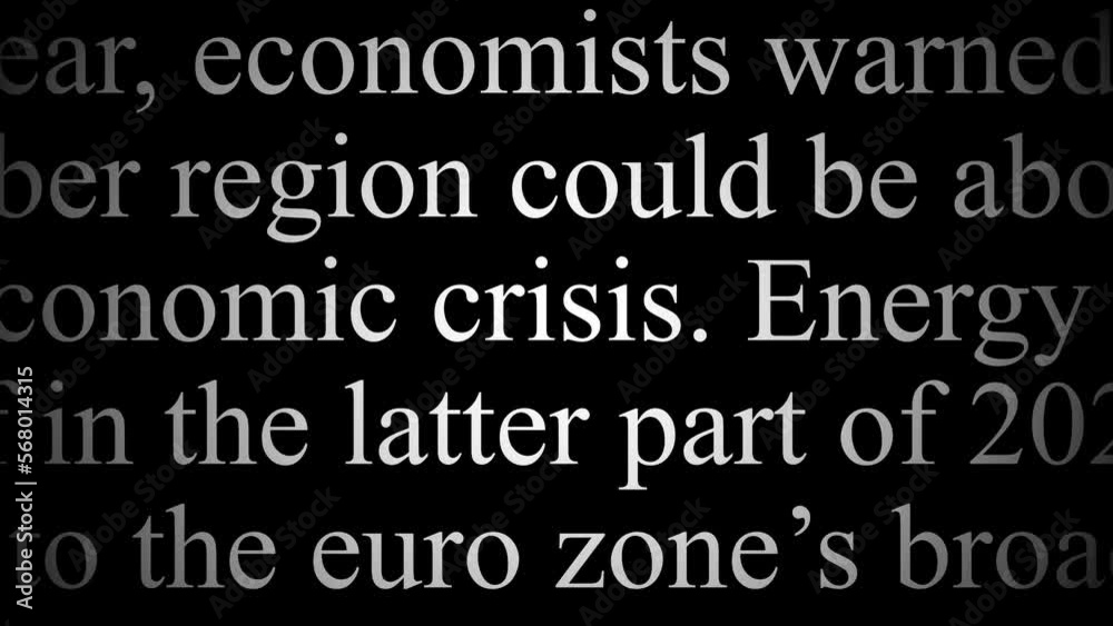 Loop of economic news articles with focus on single word. Topic economic crisis and recession. Loop of economic news articles with focus on single word. Topic economic crisis and recession.