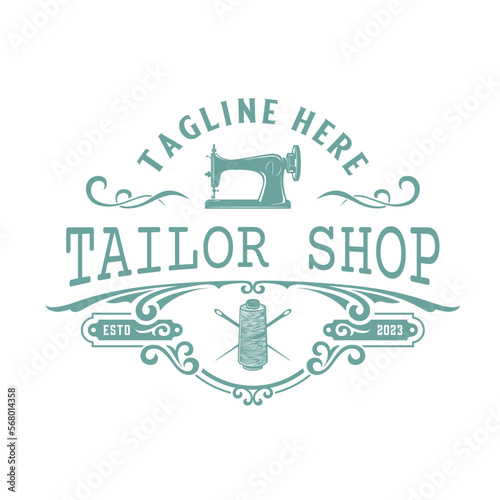tailor vector logo. sewing machine element for tailor shop, clothing and textile industry