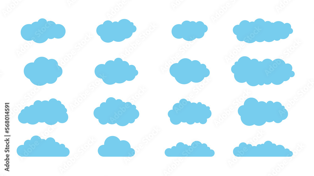 Collection of cartoon cloud icons on transparent background. PNG illustration.