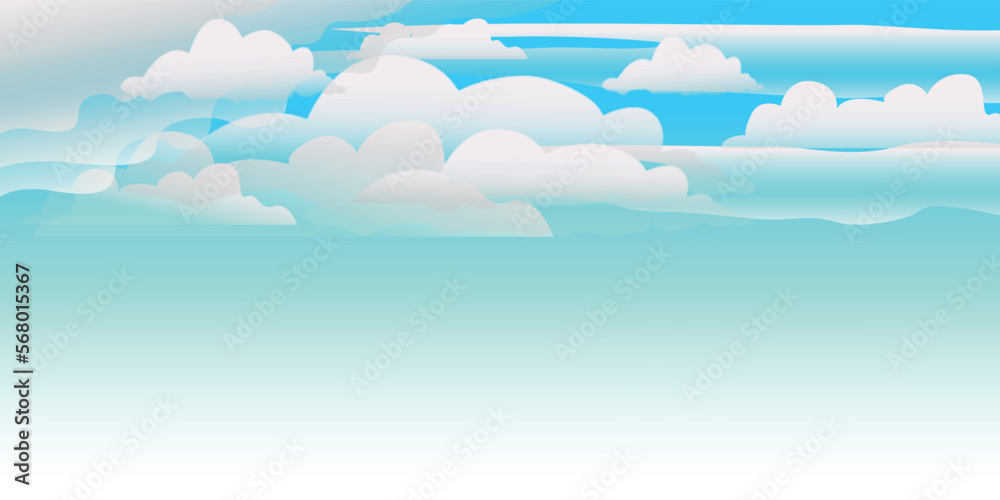 Blue sky with white fluffy cloud design illustration