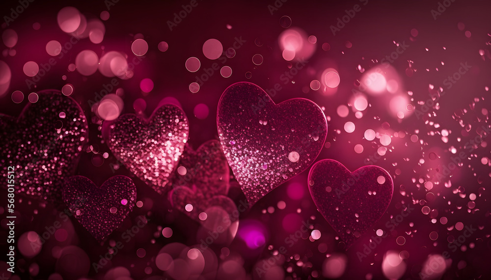 luminous hearts with bokeh, on valentine's day, romance, digital illustration, 3d rendering,