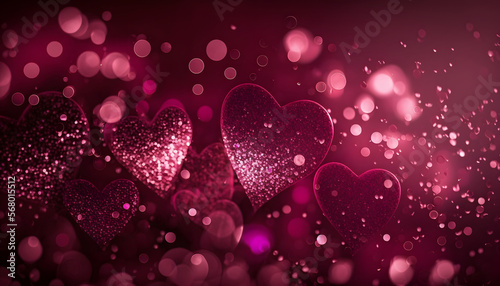 luminous hearts with bokeh, on valentine's day, romance, digital illustration, 3d rendering,