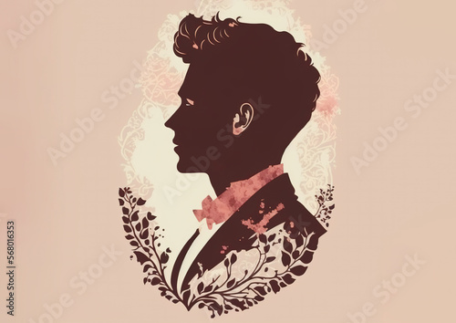 Male profile silhouette, vintage style. AI generated image. 