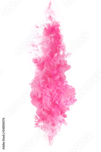 Acrylic ink in water. Color explosion. Pink cloud isolated on white background