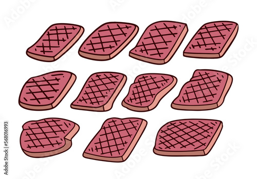 Set Vector Illustration of Hand drawn Meat Doodle Art Style