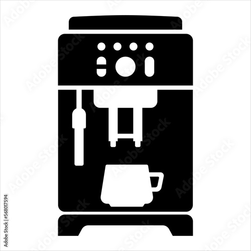 Vector black and white illustration in flat style: coffee machine