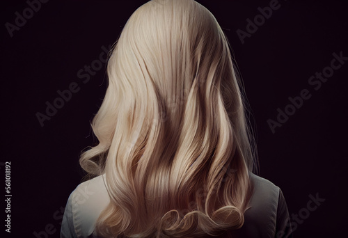  Perfekte, gesunde und glänzende blonde Haare im Fokus eines Portraits. Perfekt für Friseur- Haarfarbe- und Shampoo- werbung. -Generative Ai