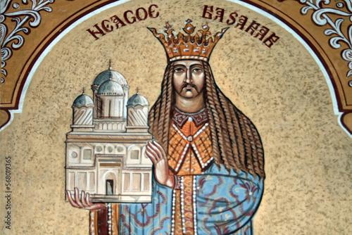 Prince from Romania in a beautiful mosaic representation at the Dealu Monastery in Romania. photo