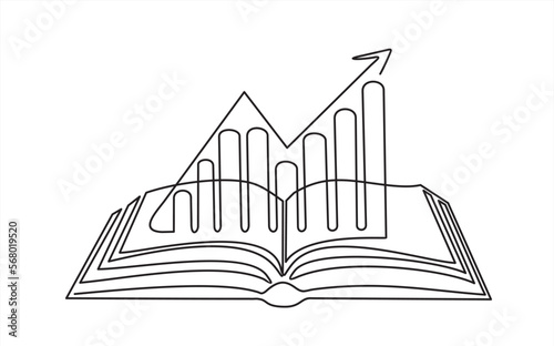 Continuous one single line drawing of Business Infographic With Open Book Learning Style