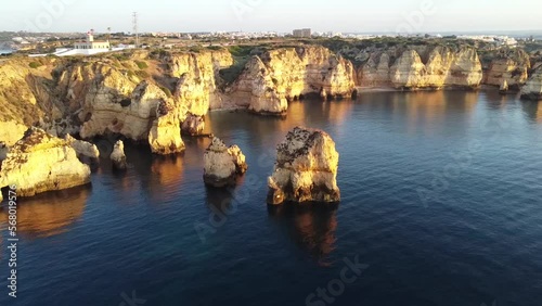 Full HD Aerial Sunrise Sunset view of Ponta de Piedade in Algarve Faro Portugal