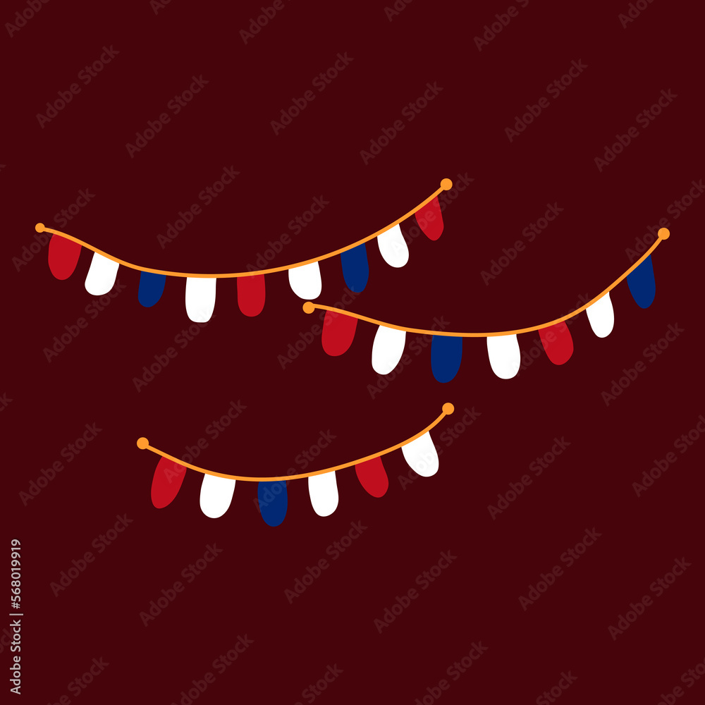 set of thailand ribbon flag with string illustration for independence day decoration element