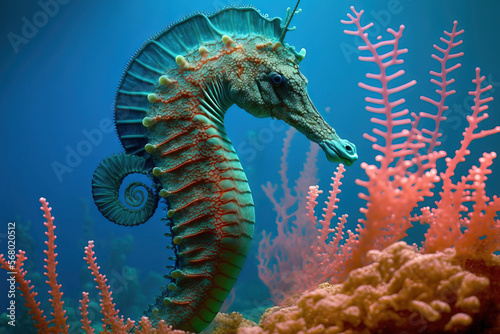 swimming seahorse (Hippocampus). Generative AI © 2rogan