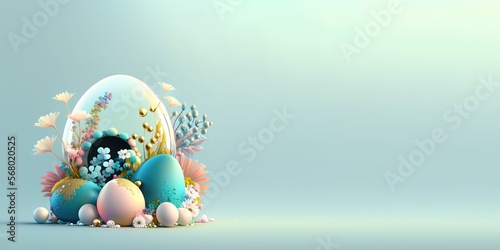 3D Render of Easter Eggs and Flowers with a Fantasy Theme