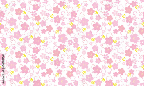 かわいい桜の花と菜の花のシームレスパターン
