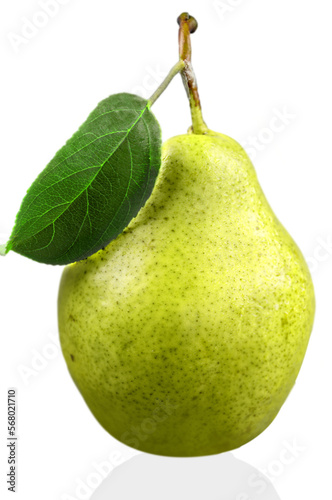 Green Pear with Leaf - Isolated