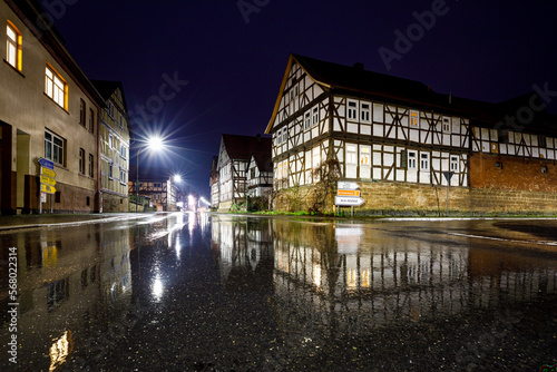 The historic Village of Herleshausen at night 