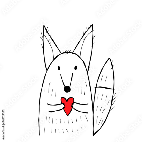 Cute fox with heart. Be my Valentine. Valentine's day banner, background, fly...