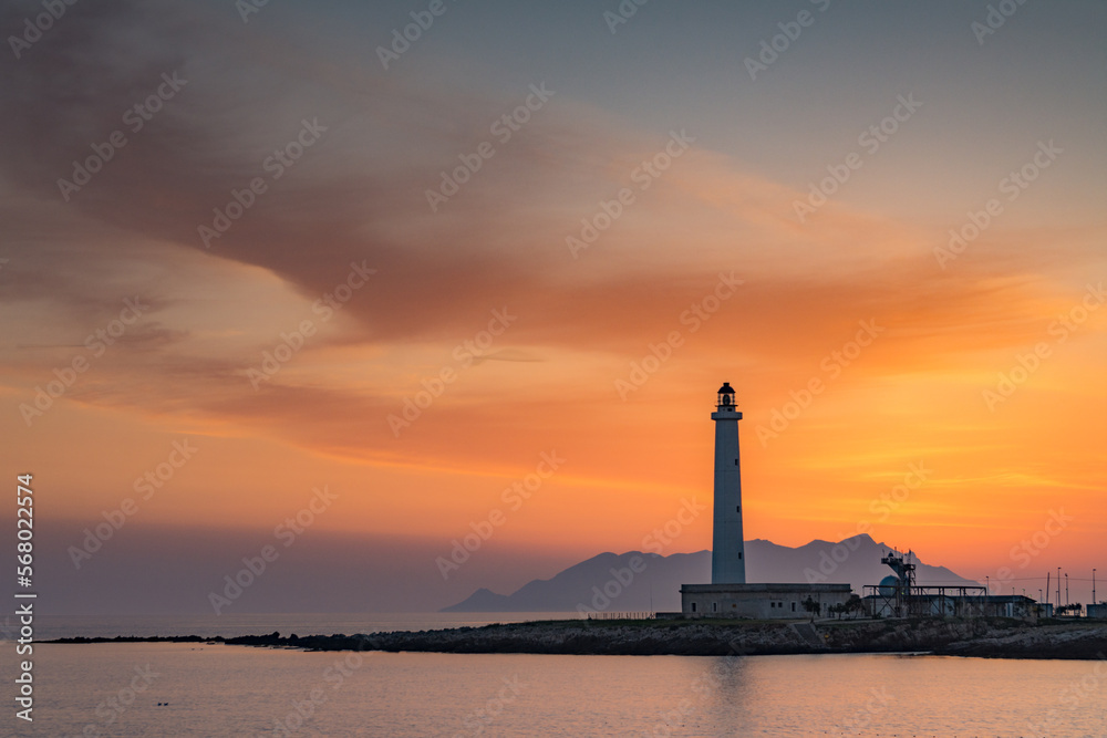 Lighthouse of Punta Sottile at dusk, Favignana island IT
