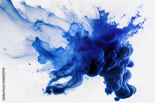 blue smoke dispersion on white background, generative ai
