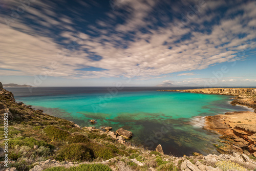 Panoramic view of Cala Rossa bay, Favignana island IT © Davide D. Phstock