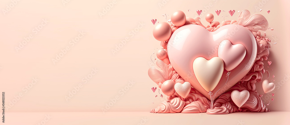 	
Sweet love heart balloon, valentine day , mother day or love anniversary background , Ai generative